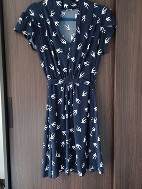 Suzy Shier Navy Dress with White Bird Print